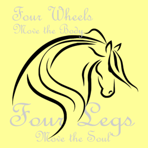 Artistic Horse Head Design with Four Wheels move the Body Text Print Tee T-Shirt