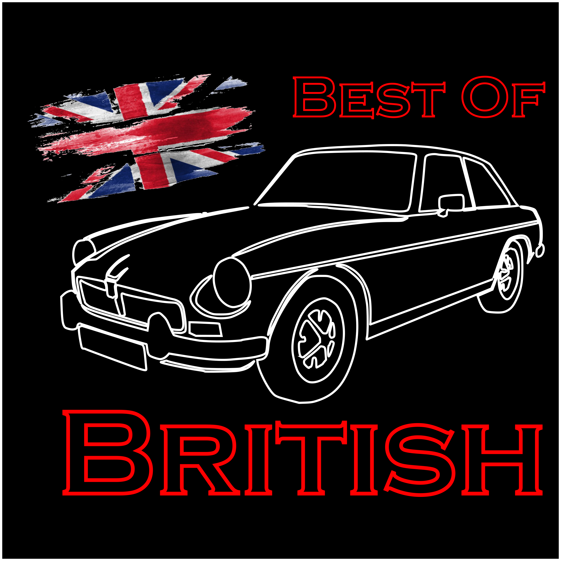 MGB GT Line Design with Text Best of British Text and Union Flag Printed Tee T-Shirt - Image 3