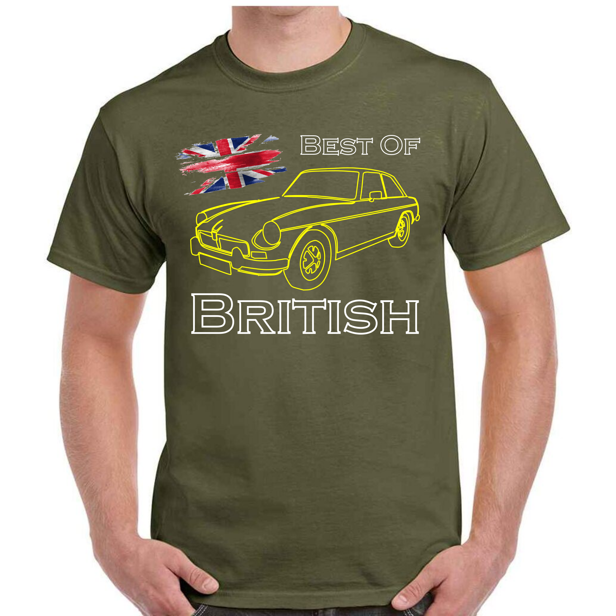 MGB GT Line Design with Text Best of British Text and Union Flag Printed Tee T-Shirt - Image 4