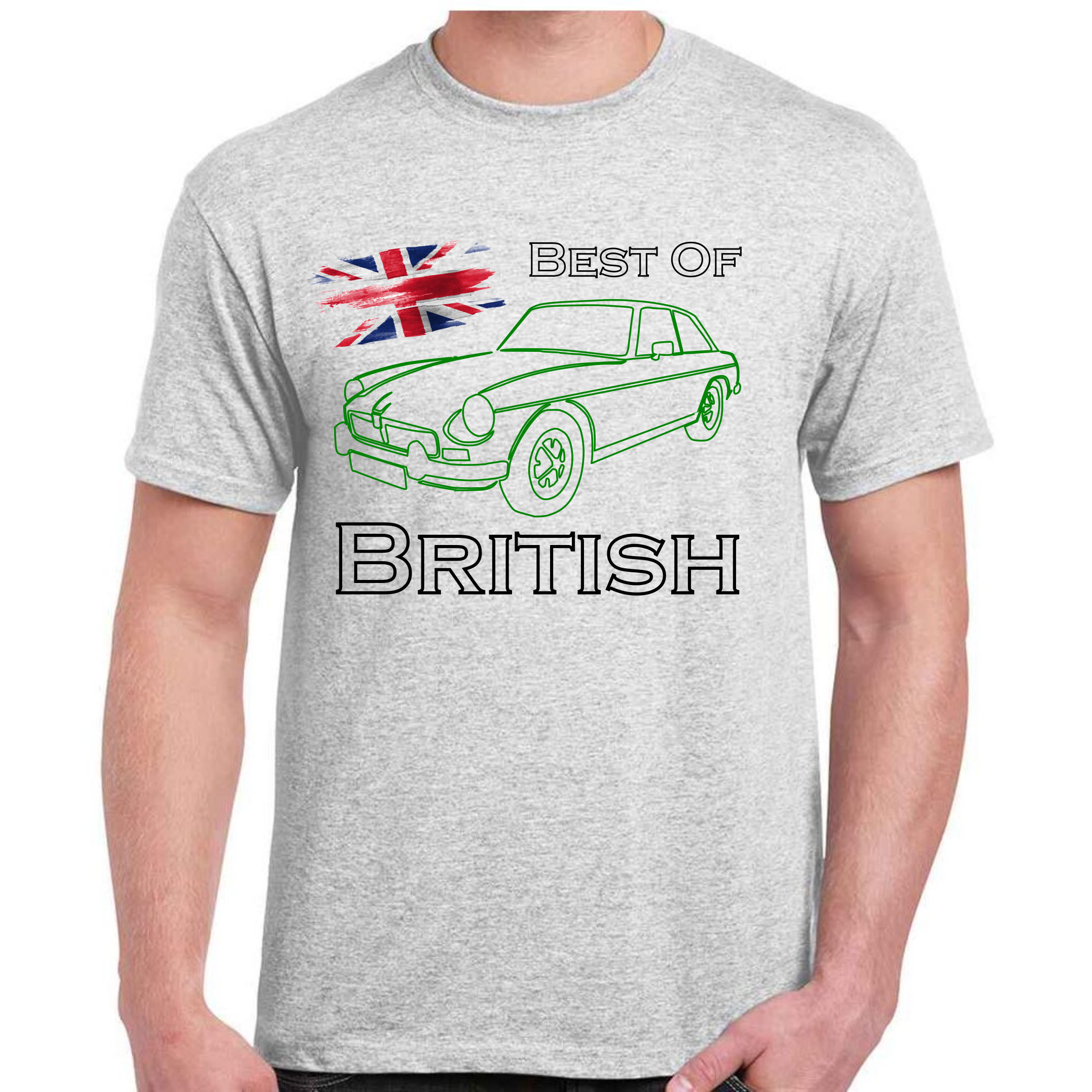 MGB GT Line Design with Text Best of British Text and Union Flag Printed Tee T-Shirt - Image 6
