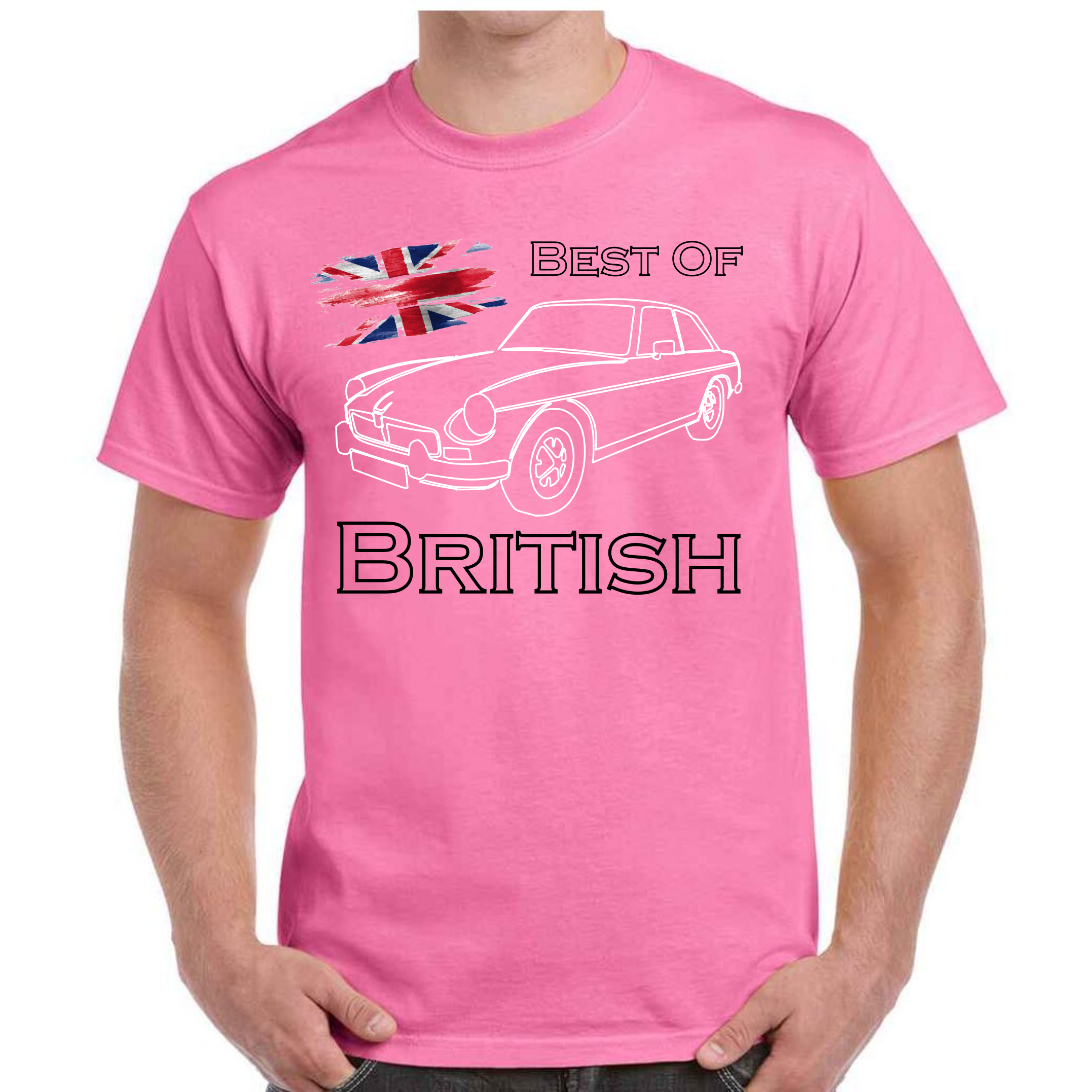 MGB GT Line Design with Text Best of British Text and Union Flag Printed Tee T-Shirt - Image 2