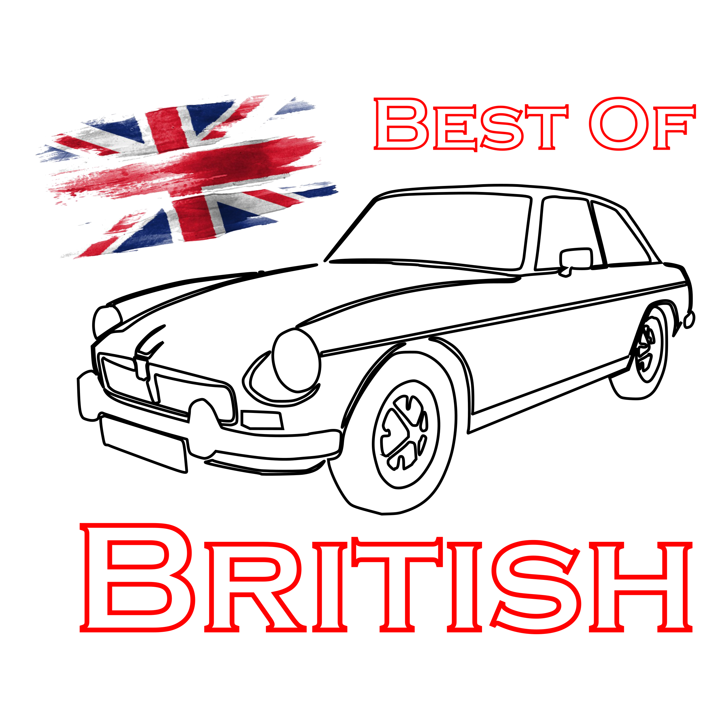 MGB GT Line Design with Text Best of British Text and Union Flag Printed Tee T-Shirt