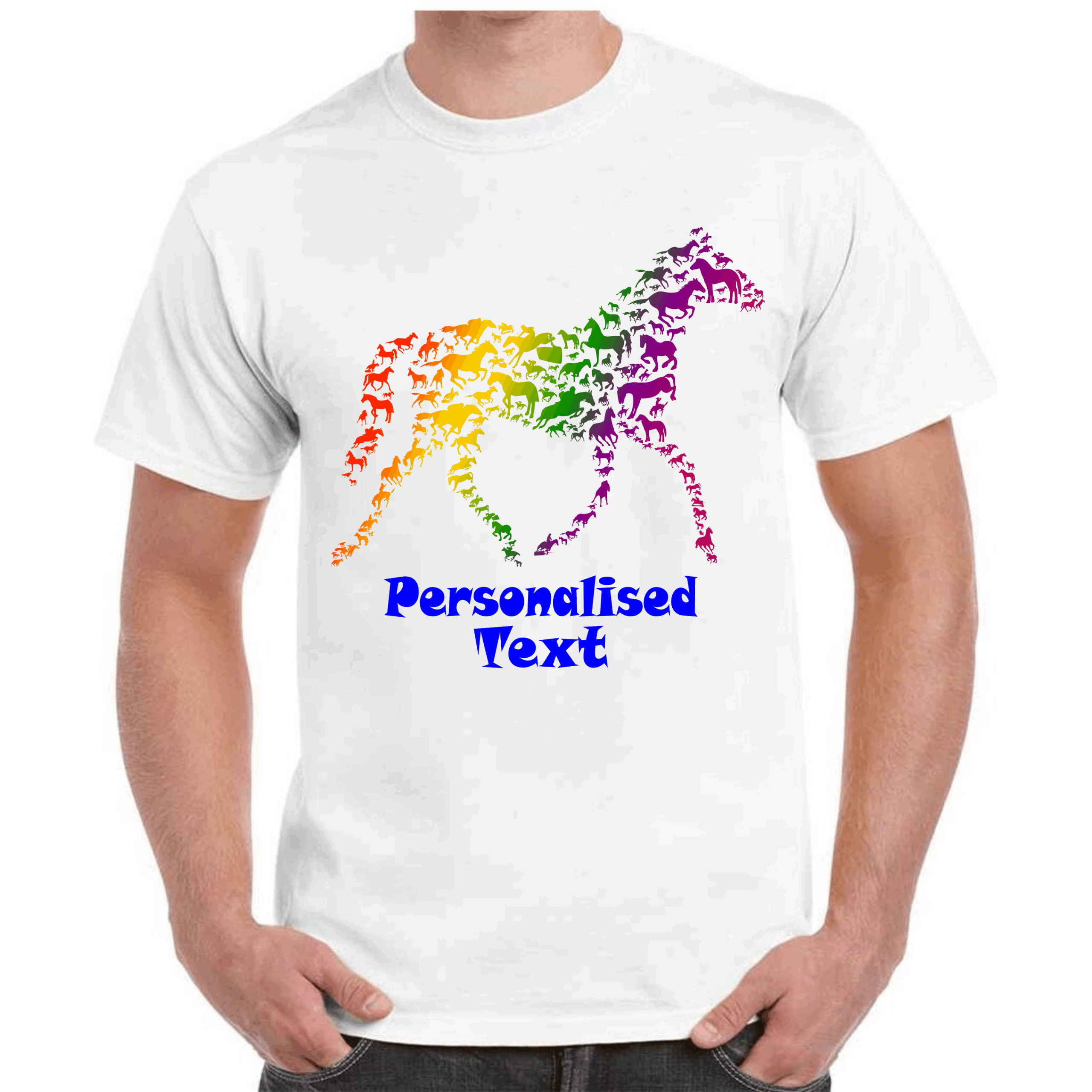 Horse in Horse Rainbow Design Print Tee T-Shirt with Optional Customised Text - Image 3