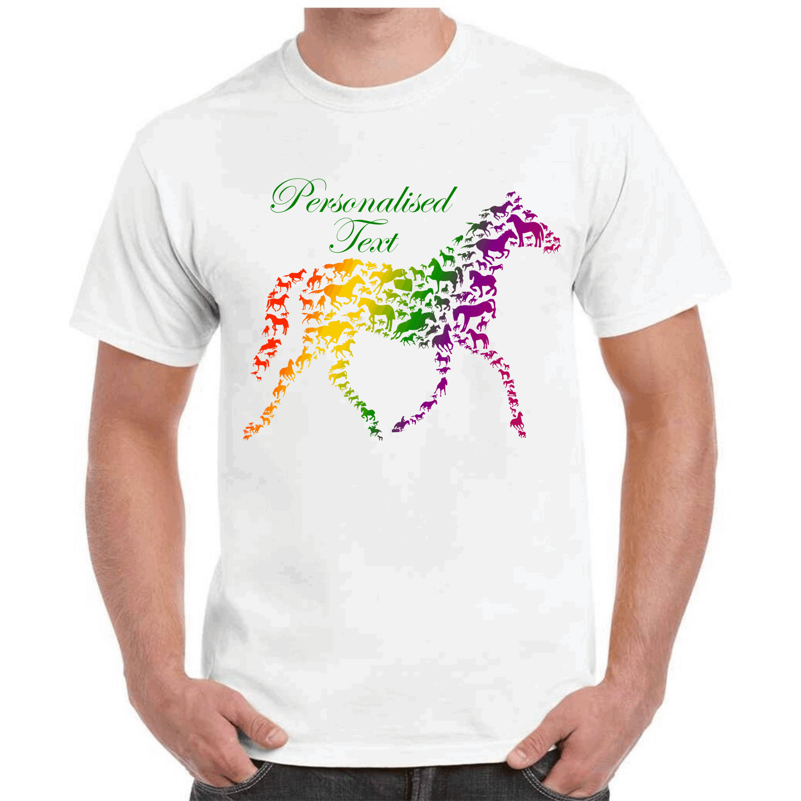 Horse in Horse Rainbow Design Print Tee T-Shirt with Optional Customised Text - Image 4