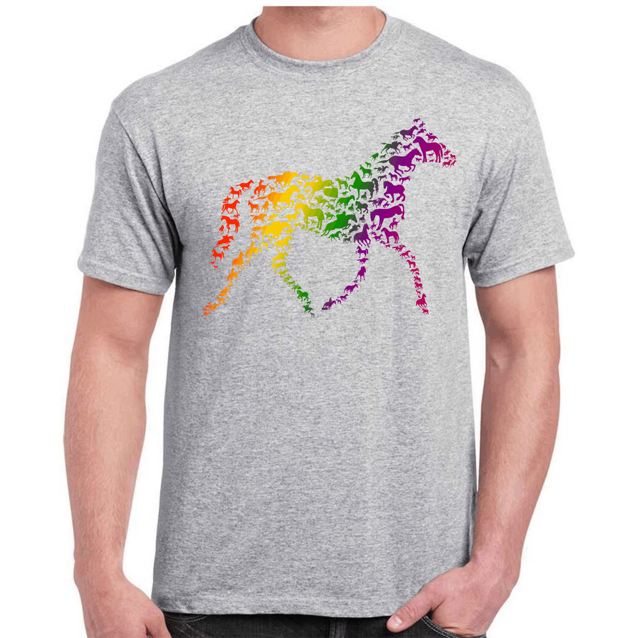 Horse in Horse Rainbow Design Print Tee T-Shirt with Optional Customised Text - Image 2