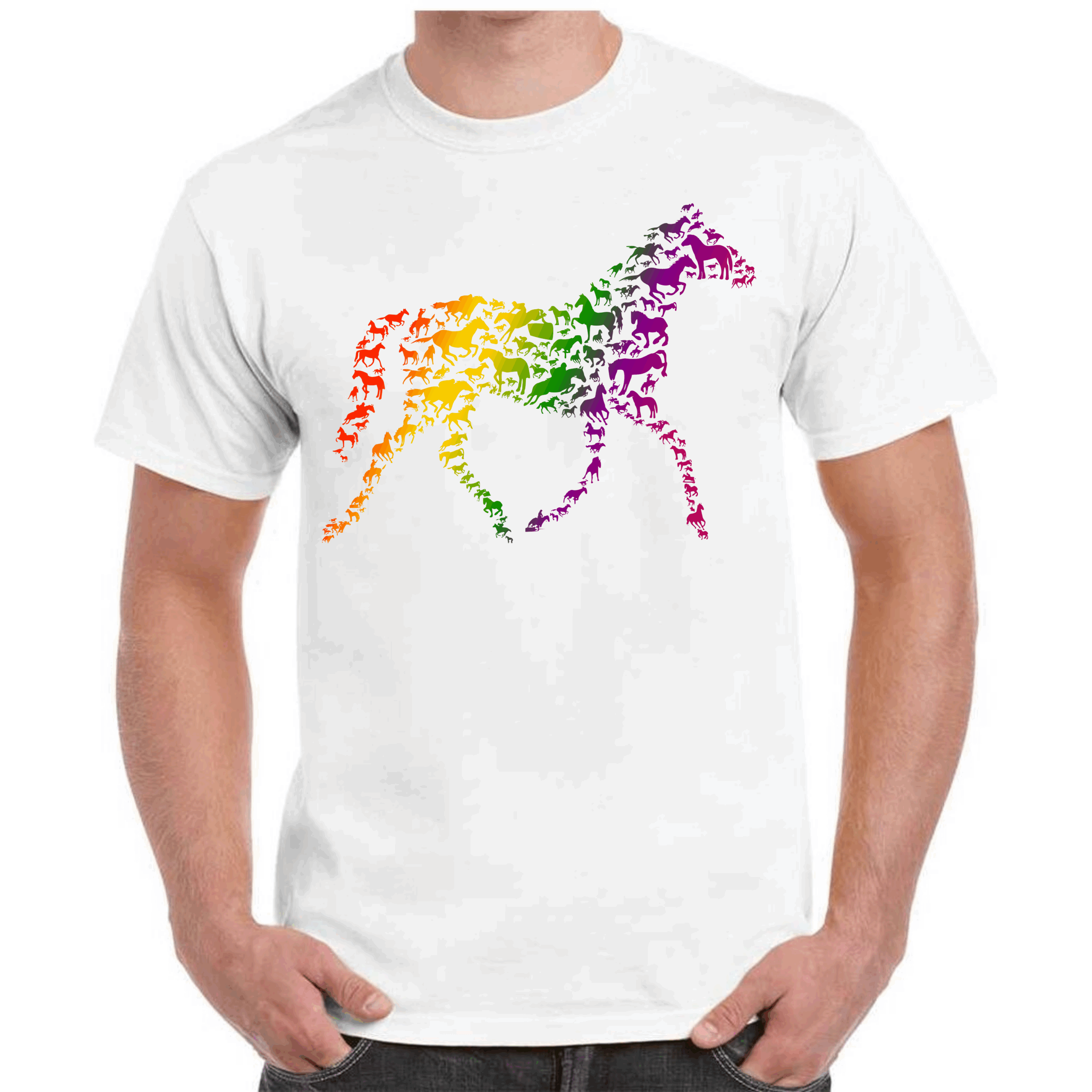 Horse in Horse Rainbow Design Print Tee T-Shirt with Optional Customised Text - Image 5