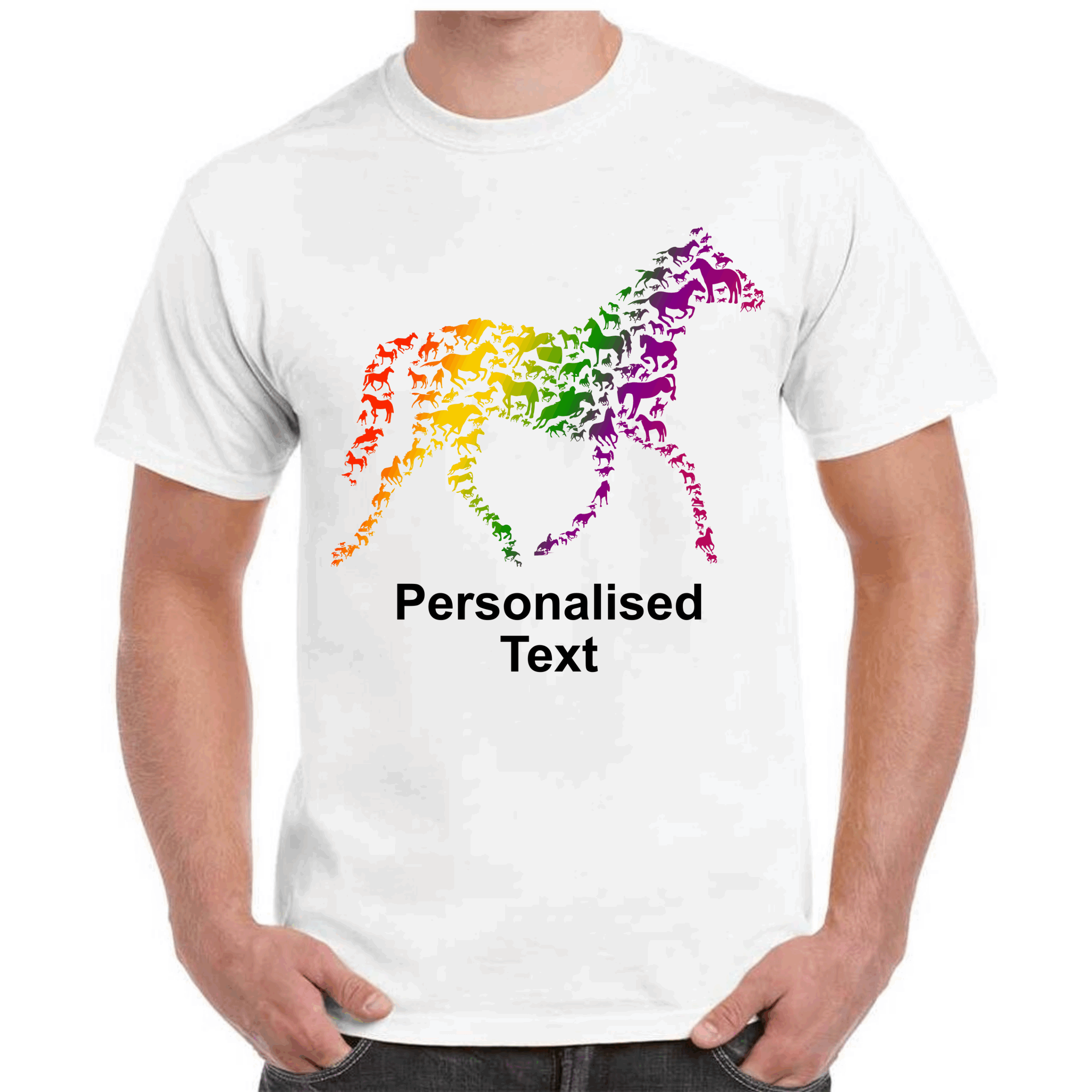 Horse in Horse Rainbow Design Print Tee T-Shirt with Optional Customised Text - Image 6